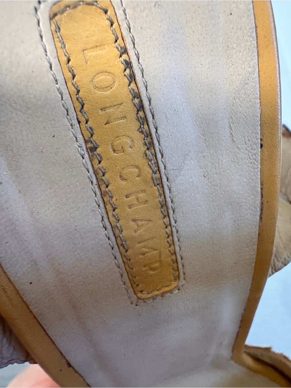 Longchamp Tan Brown Snake Print Leather Wedge Sandals Womans 6.5 Peep Toe Luxury - Picture 10 of 12